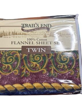 Vintage Trail’s End 100% Cotton Blue Geometric Twin Sheets Made In Portugal